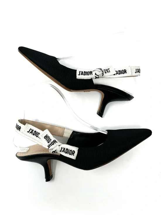 Christian Dior J'Adior Logo Black White Bow Slingback Pumps Kitten Heels 38 8 - Picture 4 of 12